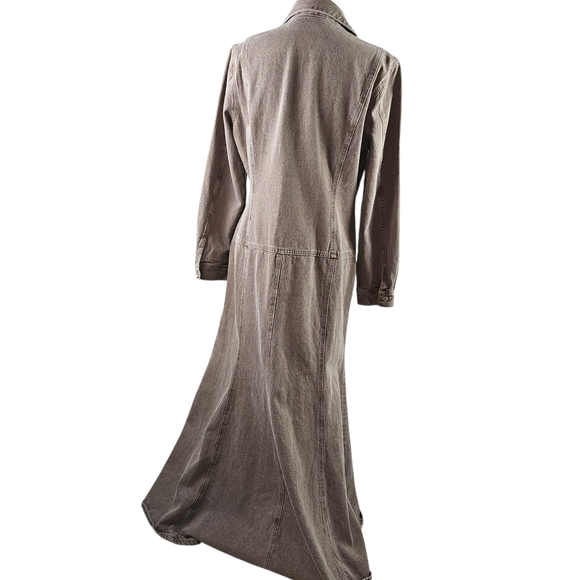 Jeanology Vintage Brown Denim Flared Maxi Dress In 16 - Picture 5 of 7